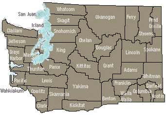 ** a map of Washington State showing counties **