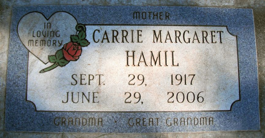 Carrie Margaret Hamil Gravestone